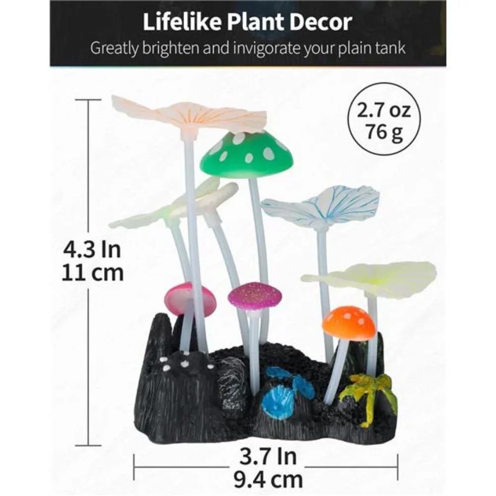 Aquarium Coral Plant Ornament with Glowing Effect Imitative Mushroom Lotus Leaf